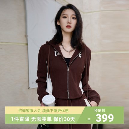 uti尤缇2023冬季新款 修身运动薄绒连帽短外套女外搭UJ4D0791709