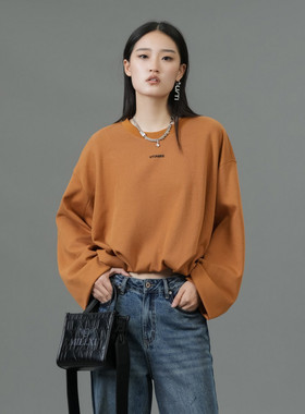 uti尤缇2025春季新款 桔黄色套头圆领长袖卫衣女上衣UK140109133