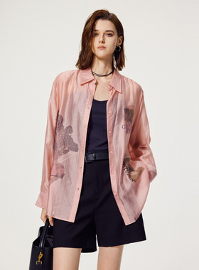 uti尤缇2024秋季新款 宽松休闲长袖印花衬衫女上衣UJ312101616