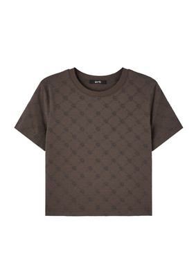 uti尤缇2025夏季新款 灰色满印植绒修身短袖T恤女上衣UK240109983