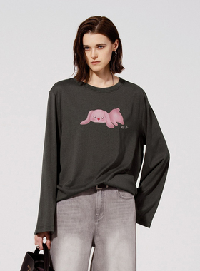 uti尤缇2025夏季新款 深灰色印花长袖休闲T恤女上衣UL2D0192383