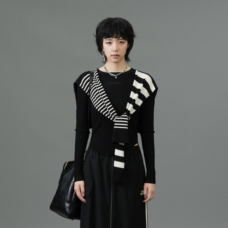 uti尤缇2025春季新款 黑色修身正肩套头毛衫女MK131141590联名款
