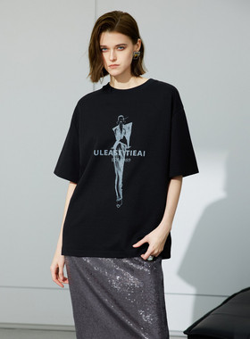 uti尤缇2025夏季新款 印花宽松休闲短袖T恤女显瘦上衣UL2D0190090