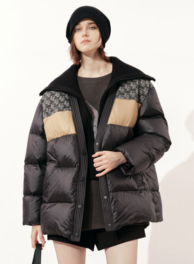 uti尤缇2024冬季新款 撞色拼接中长羽绒服女黑色外套UJ430605890