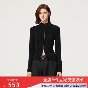 uti尤缇2025秋季新款 双拉链修身针织开衫女黑色毛衫UK361130790