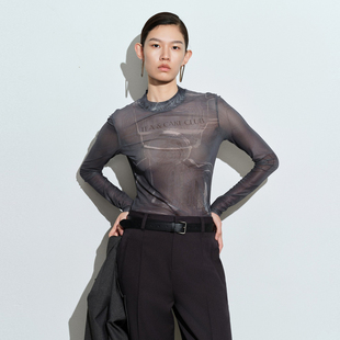 uti尤缇2026春季新款 网纱微透皮肤衣女修身打底上衣UL140110083