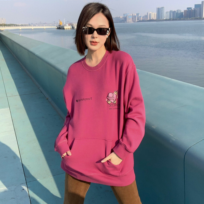 uti深粉色印花加绒卫衣女