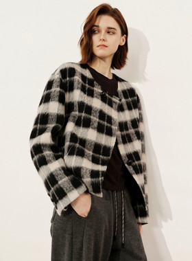 uti尤缇2025冬季新款 气质老钱休闲格纹毛呢短外套女UL4D0791895