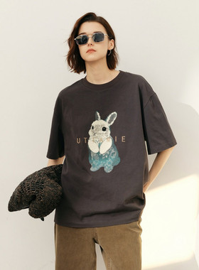 uti尤缇2026春季新款 卡通印花宽松短袖T恤女休闲上衣UM2D0189583