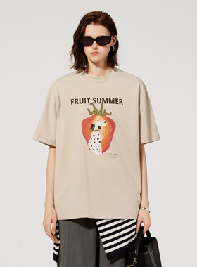 uti尤缇2025夏季新款 动物印花宽松休闲T恤女短袖上衣UL2D0195170