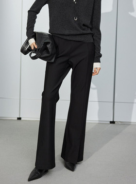 uti尤缇2024冬季新款黑色复古加绒微喇裤女百搭休闲裤UJ420204190