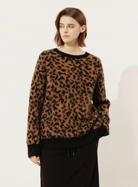 uti尤缇2025冬季新款 复古豹纹套头毛衫女休闲针织衫UL4D1192706