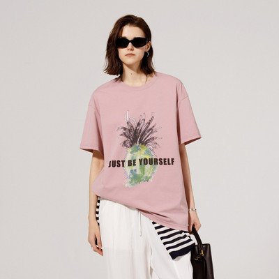 uti尤缇2025夏季新款 粉色印花休闲短袖T恤女圆领上衣UL2D0192710