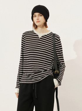 uti尤缇2025冬季新款 条纹拼接宽松长袖T恤女休闲上衣UL4D0194199