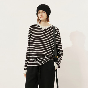 条纹拼接宽松长袖 T恤女休闲上衣UL4D0194199 新款 uti尤缇2025冬季