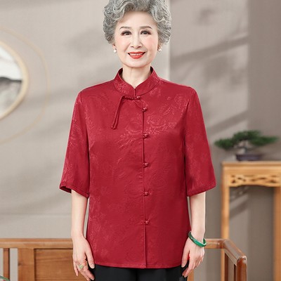 中国风老年人夏装女衬衫60岁奶奶装衬衣老太太喜婆婆老人妈妈上衣