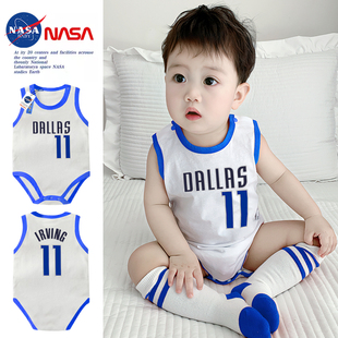 夏季新生婴儿纯棉无袖背心包屁衣独行侠欧文东契奇宝宝运动篮球服
