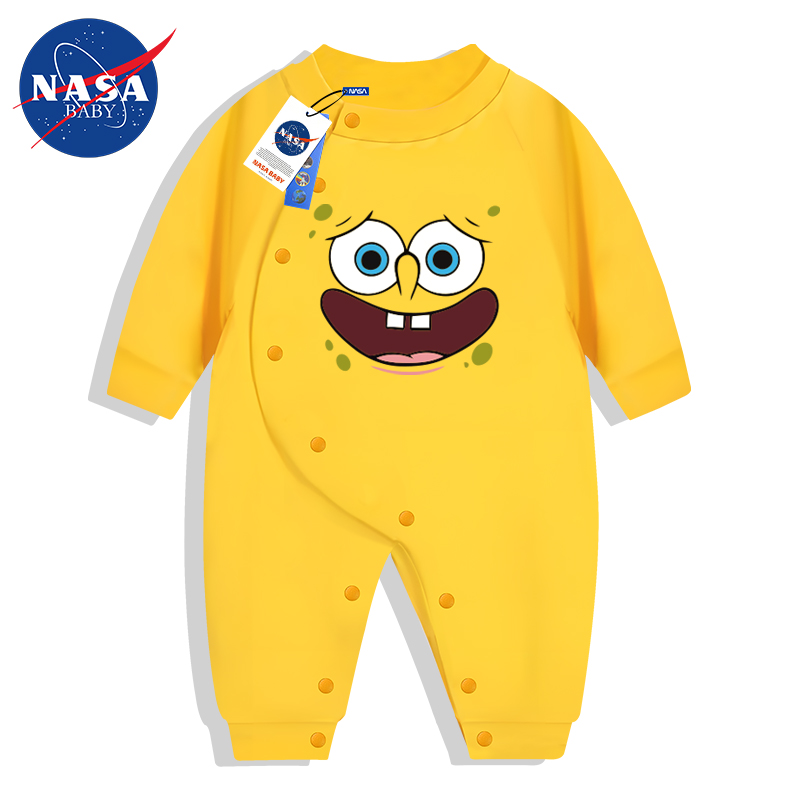 秋季新款可爱海绵宝宝婴儿侧开长袖59码连体衣爬爬服外出a类纯棉 - 封面