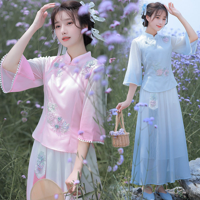 中国风汉服套装女唐装上衣夏茶服日常仙气民国风复古女装显瘦