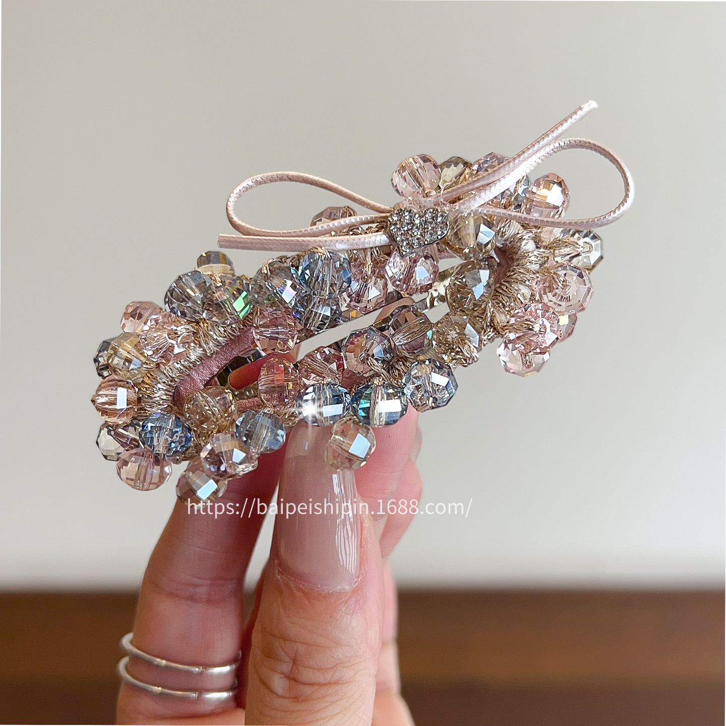 韩国水晶蝴蝶结发夹法式优雅前额刘海碎发夹简约侧边夹一字发卡子