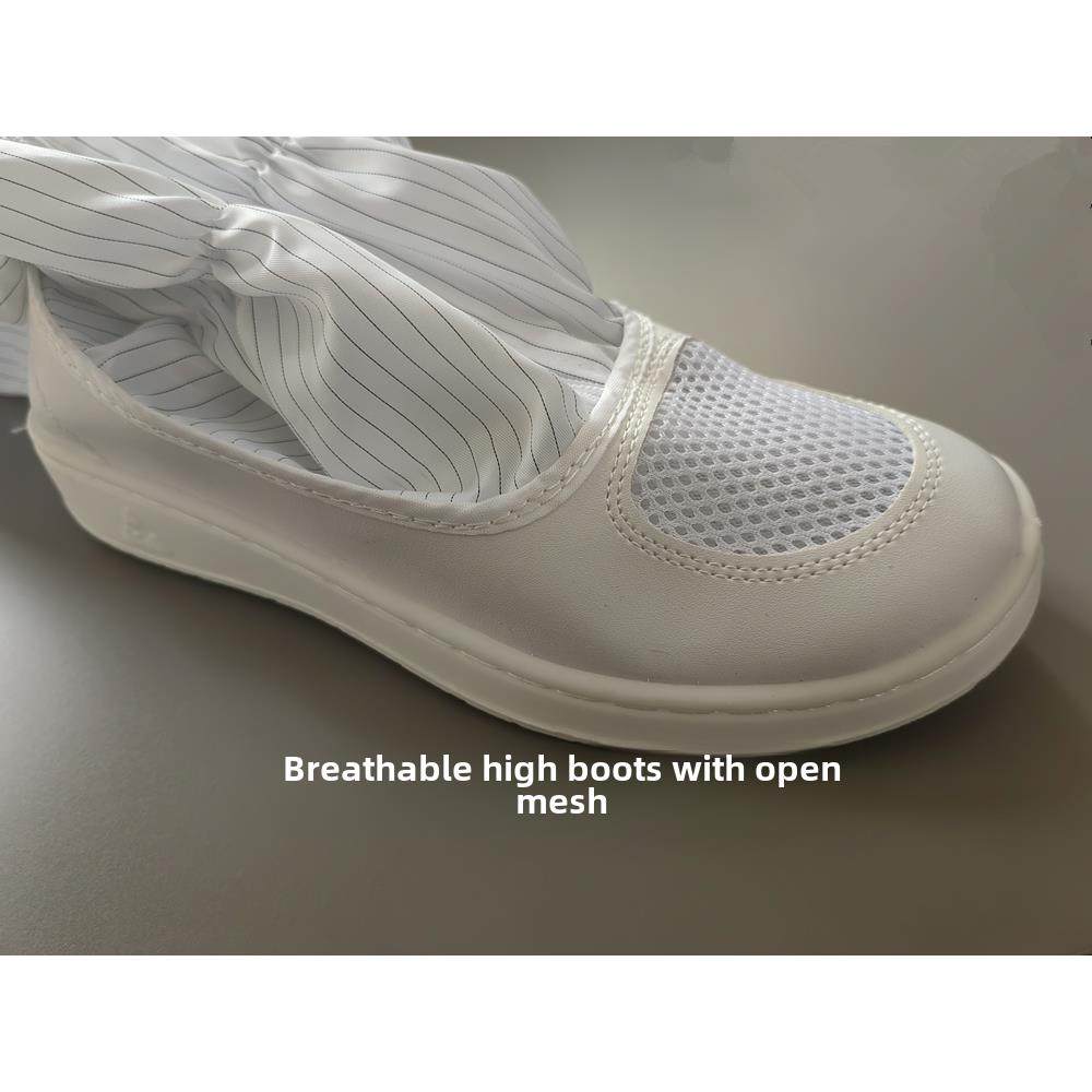 25款防静电开网靴皮革网无尘清洁鞋防尘硬底条纹透气网高筒靴