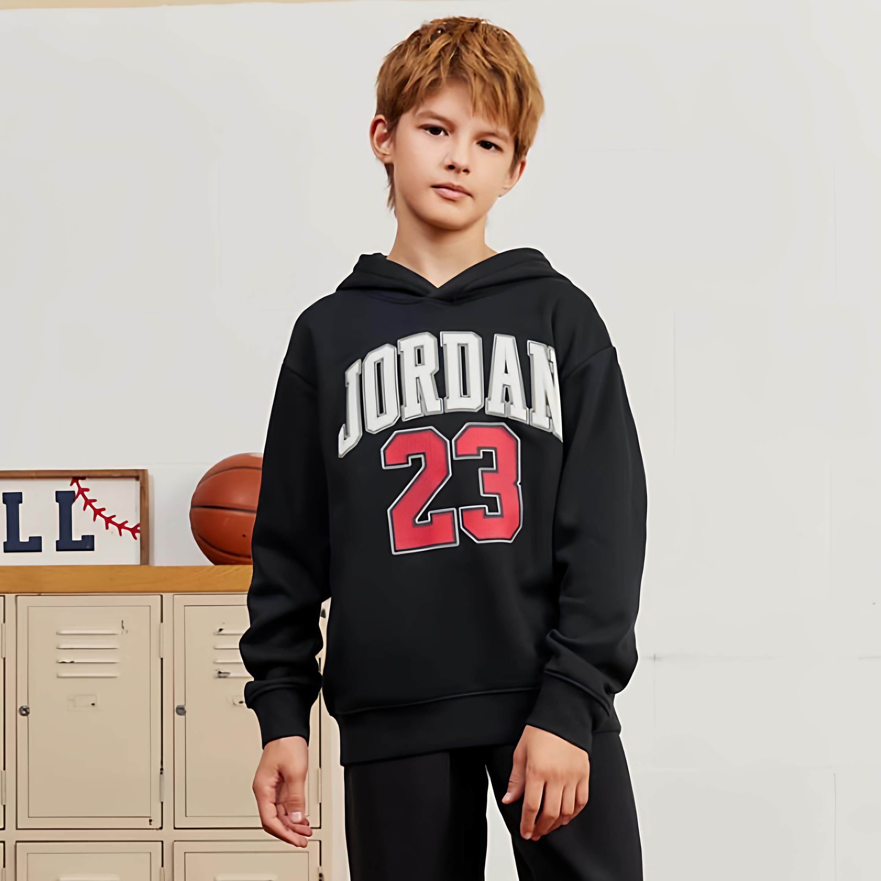 JORDAN儿童装男童连帽卫衣2025新款中大童加绒休闲上衣JD2342098