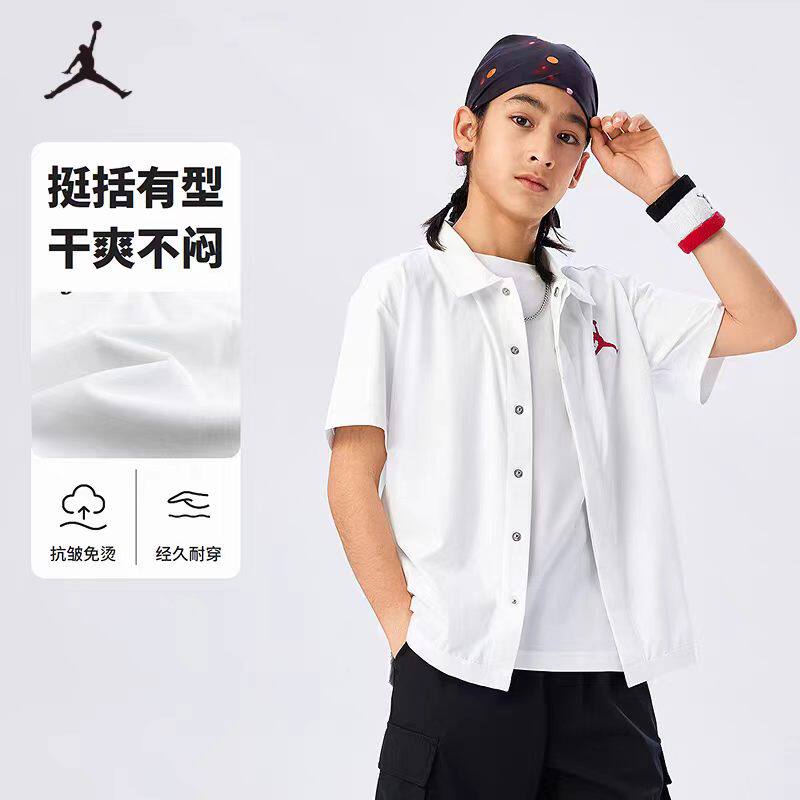JORDAN童装儿童中大童短袖衬衫男童夏季学院风上衣夏装JD2422055