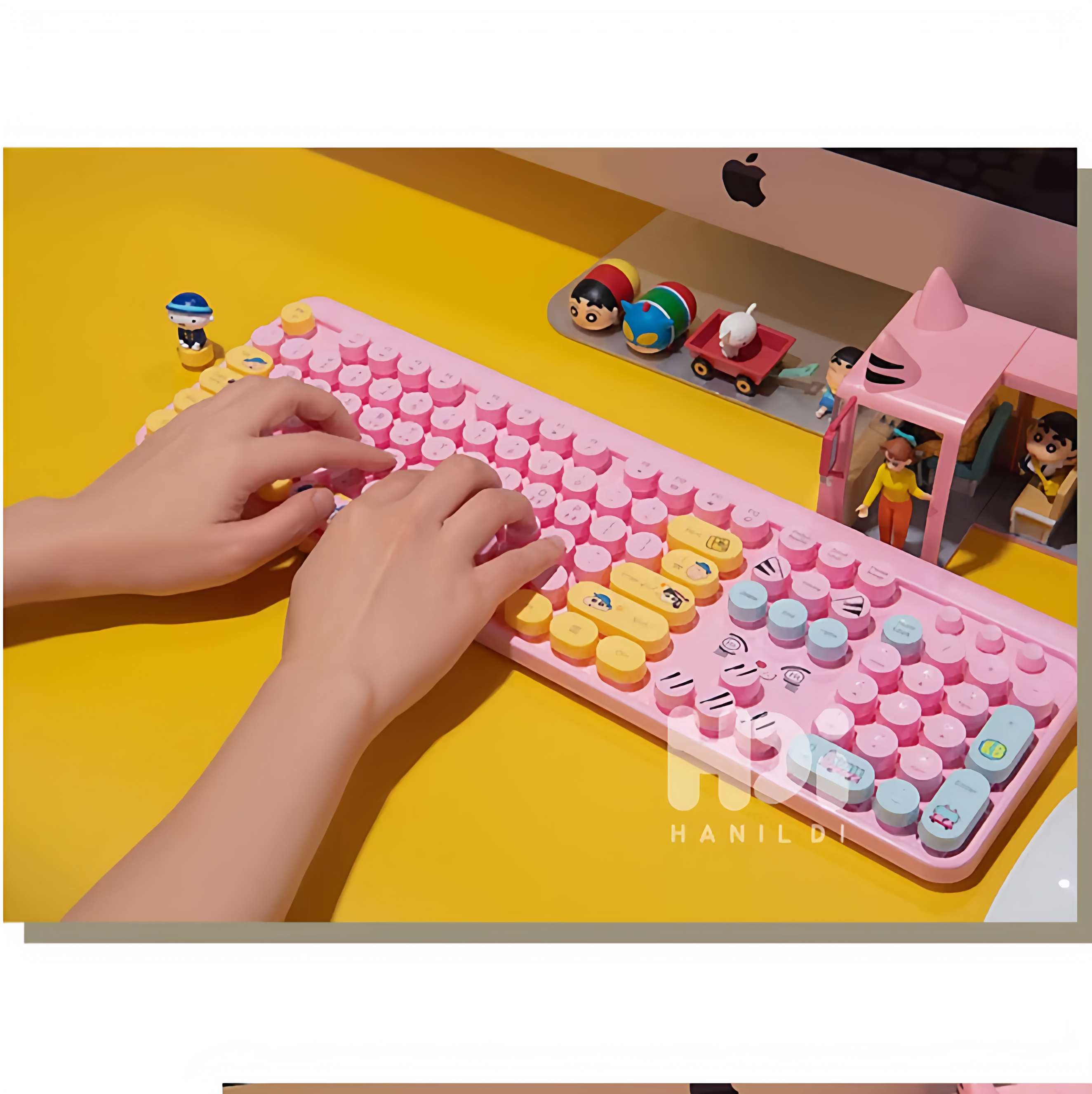 韩国正版蜡笔小新无线键盘usb接收器2.4g全尺寸办公学习粉色卡通