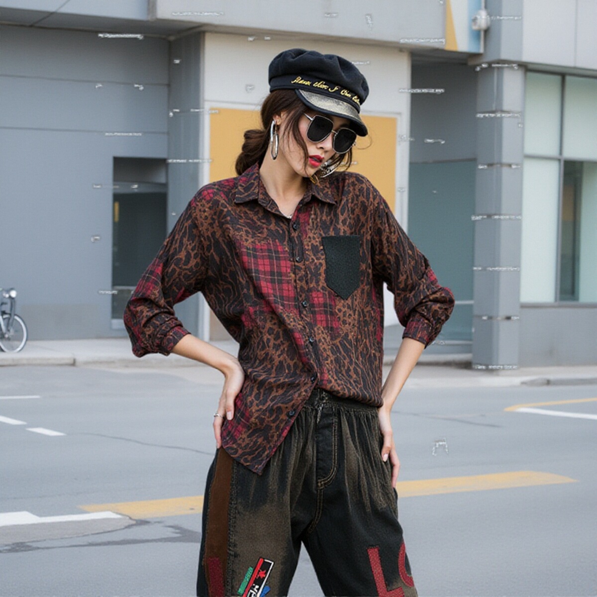 衬衫豹纹雪纺皱皱洋气上衣