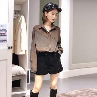 宽松薄棉衬衫 百搭时尚 女长袖 套头洋气春季 上衣 拼接中长款 民族风格