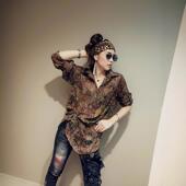 衬衫 女2026春秋季 褶皱宽松均码 复古印花薄款 显瘦百搭套头长袖 上衣