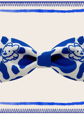 NU原创印花 JK蝴蝶结 新郎婚礼休闲礼服正装免打百搭领结蓝色小狗