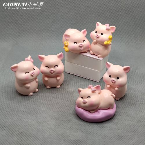恋爱小猪动物模型 卡通发财猪公仔树脂手办玩偶 微景观摆件工艺品