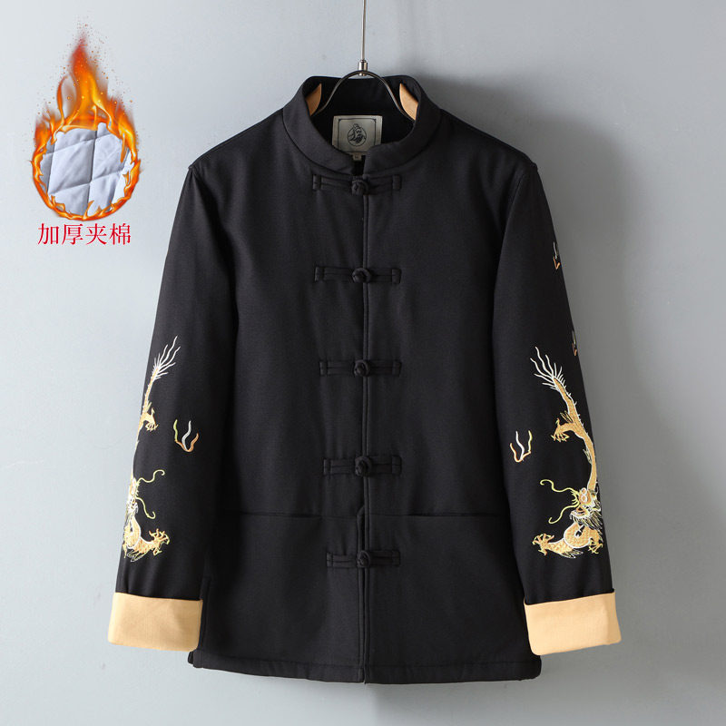 中国风复古男士龙凤刺绣羽绒棉服秋冬加厚保暖新中式棉衣外套男装