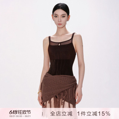 danzbaby芭蕾舞服女体操服成人练功服暗纹网纱拼接吊带体服B362-2