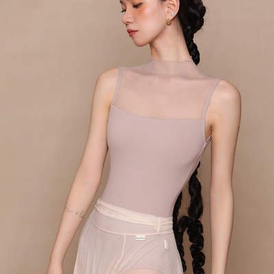 danzbaby芭蕾舞服女瑜伽服成人形体服小高领网纱拼接练功体服B398