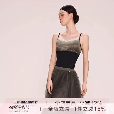 danzbaby芭蕾舞服女练功形体服成人瑜伽网纱拼接体服吊带体服B378