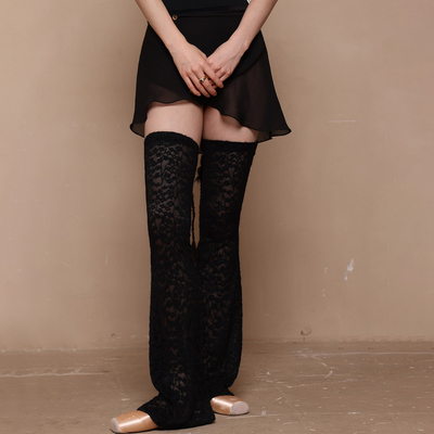 danzbaby芭蕾舞服女微喇护膝成人保暖加长袜套羽毛纱蕾丝腿套B406