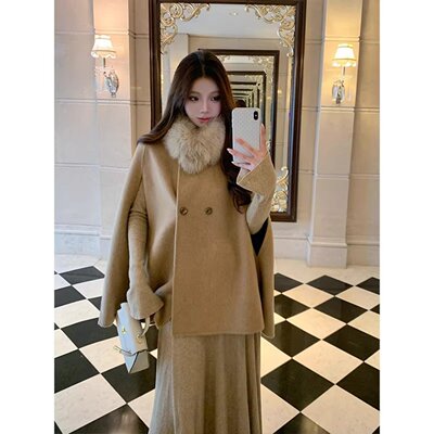 双面羊绒短款斗篷大衣女2