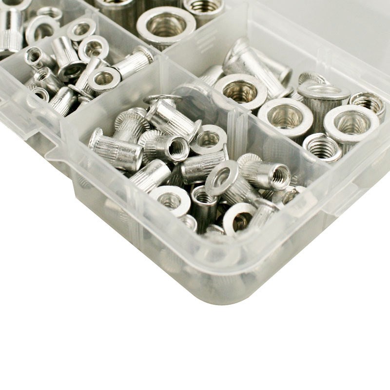 100PCS盒装公制铝拉铆螺母套件平头铆钉螺母M3M4M5M6M8