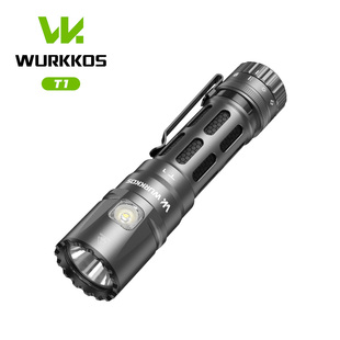 WURKKOS T1强光手电筒户外战术EDC多模式多光源旋钮尾按开关直充