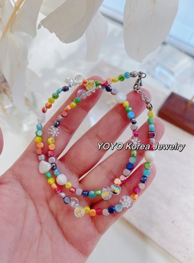 多巴胺彩色水晶珍珠项链锁骨链