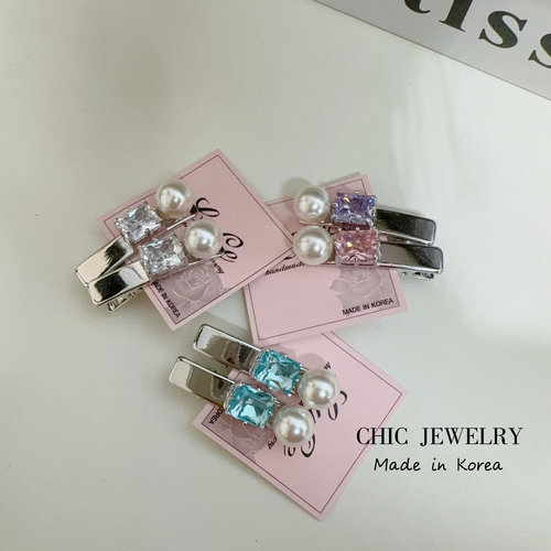CHIC JEWELRY韩国进口Luce彩色水钻精致小号鸭嘴夹珍珠侧边夹发夹