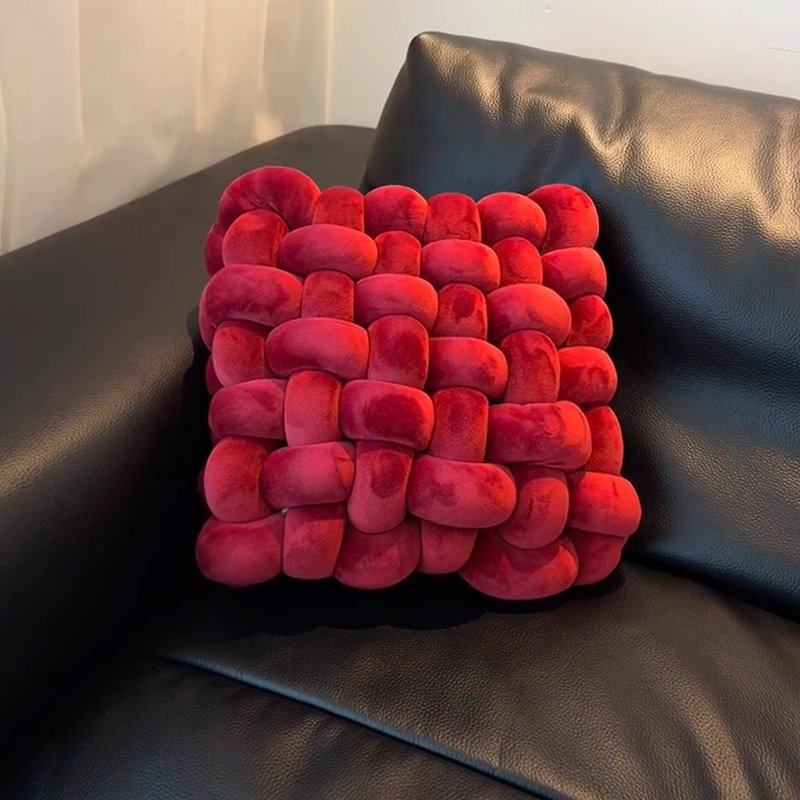 【新家的100个快递】新年红抱枕沙发客厅轻奢高级感方形编织靠垫,居家布艺,靠垫/抱枕,淘宝优惠券,粉丝福利购,淘宝优惠卷