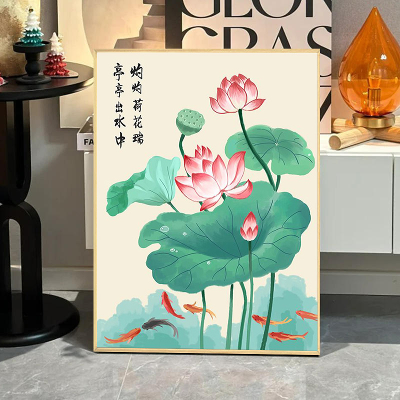 风景荷花数字油画2025新款diy填充手工丙烯油彩画卧室装饰画礼品图片