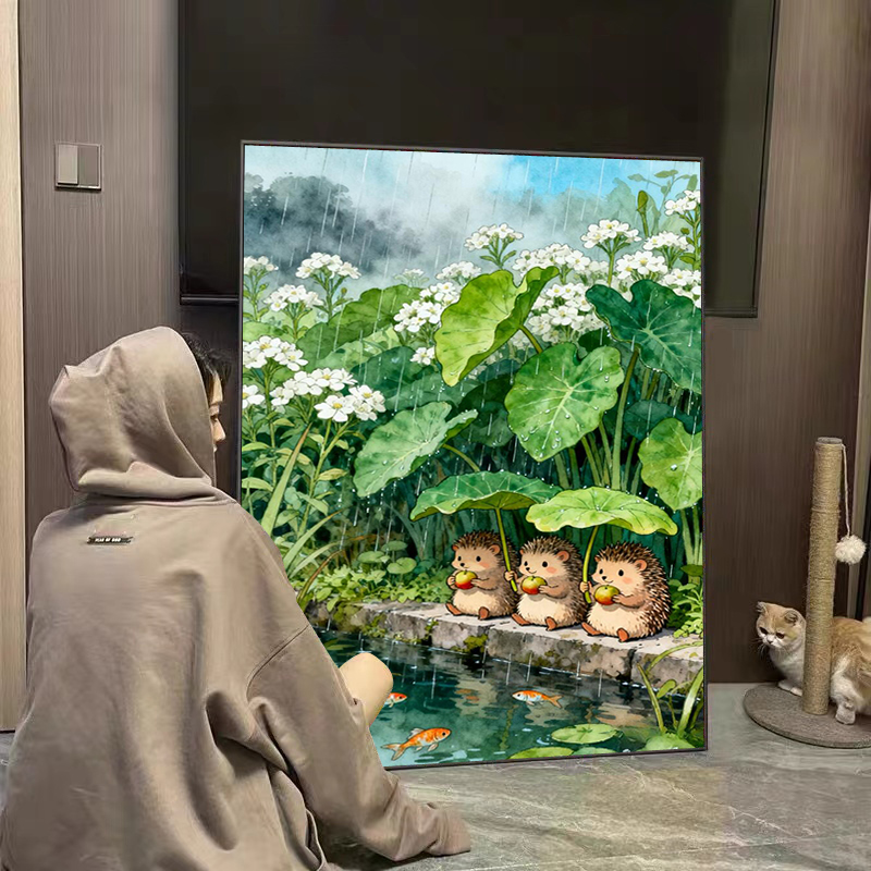 2025新款小刺猬的雨中乐园diy钻石画手工十字绣刺绣儿童装饰画图片