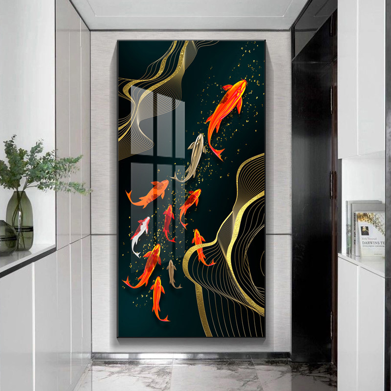 2021年新款5d钻石画满钻锦鲤客厅玄关竖版贴钻砖石水晶十字绣2020