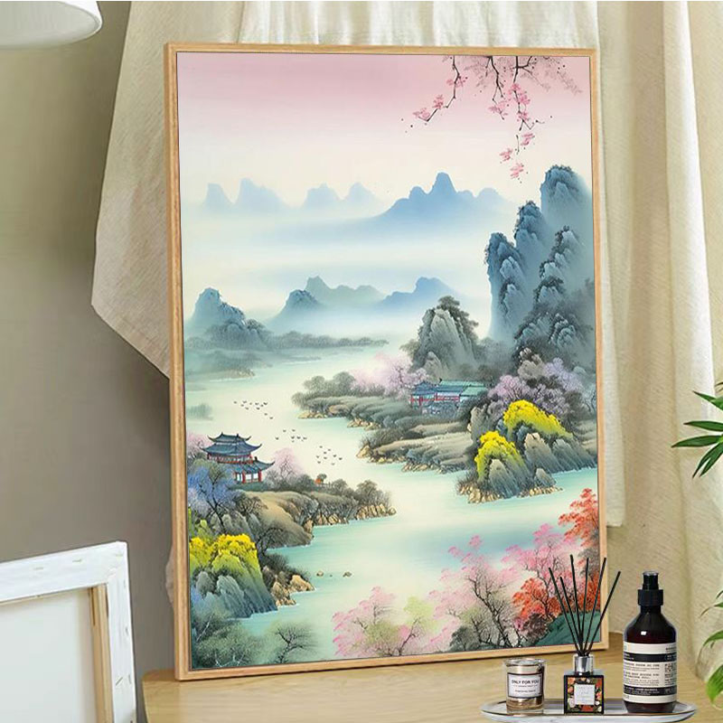 江南水乡新中式风数字油画diy手工玄关丙烯涂色风景油彩装饰油画图片