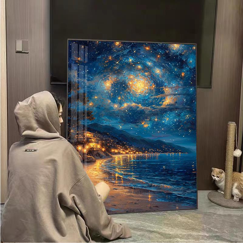 梵高星空海景钻石画2025新款客厅高级感带框满钻手工贴钻画十字绣