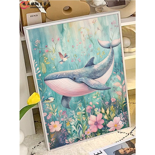 深海蓝鲸数字油画diy填充手工填色画儿童手绘减压手绘丙烯油彩画